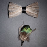 Men's Bow Tie & Pin Set Handmade Natural Feather Gift Box