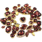 50pcs/Bag Shiny Mixed Shape Sew On Glass Rhinestone Gold Claw Crystal Buckle DIY Decoration 24 Colours