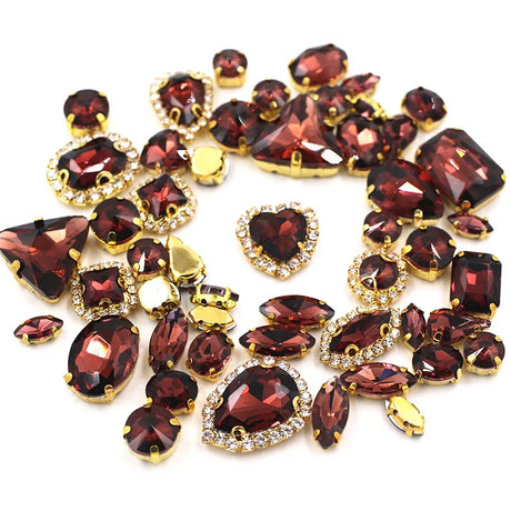 50pcs/Bag Shiny Mixed Shape Sew On Glass Rhinestone Gold Claw Crystal Buckle DIY Decoration 24 Colours