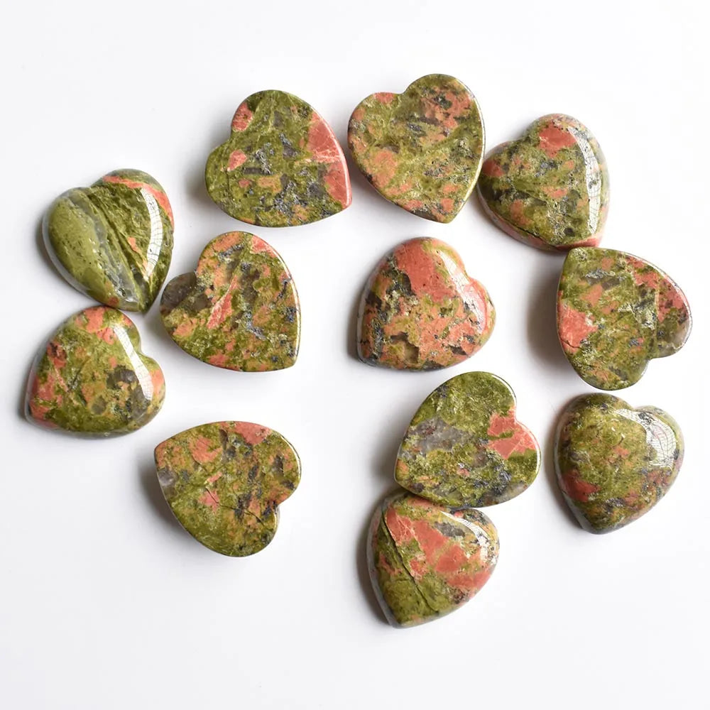 Twelve Natural Stone Heart Shape Cabochons for Jewellery Making 25mm
