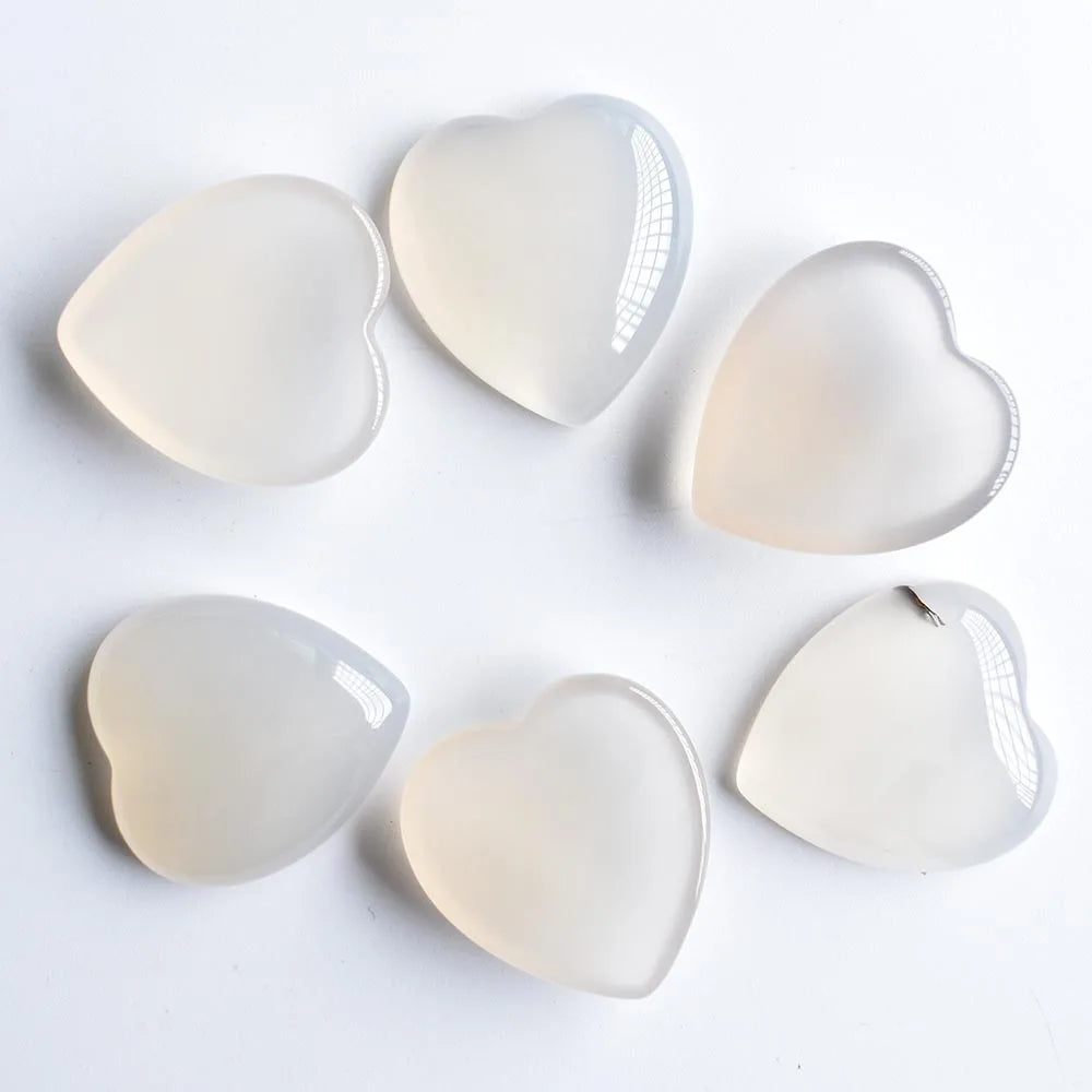 Twelve Natural Stone Heart Shape Cabochons for Jewellery Making 25mm