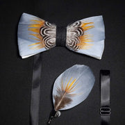 Men's Bow Tie & Pin Set Handmade Natural Feather Gift Box