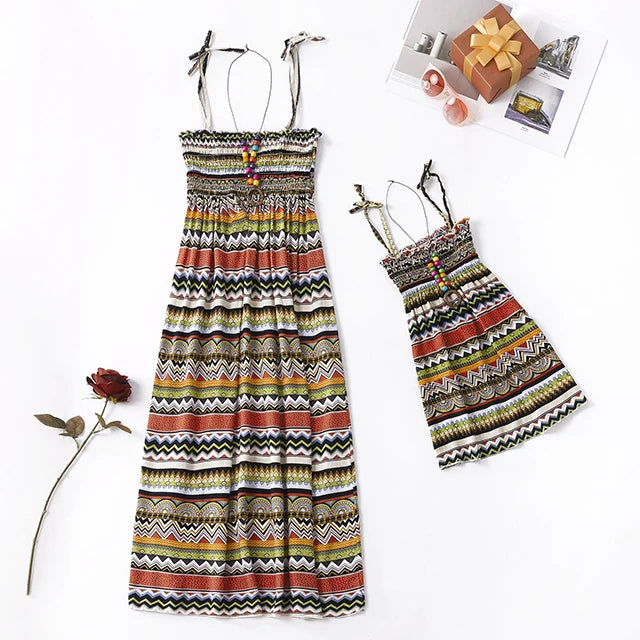 Mother and Daughter Matching Boho Beach Sundresses Summer Dresses