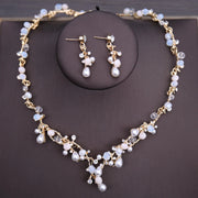 Princess Farfalla's Crystal Beads Pearl Butterfly Crown Jewellery Necklace Earrings Tiara Wedding Set