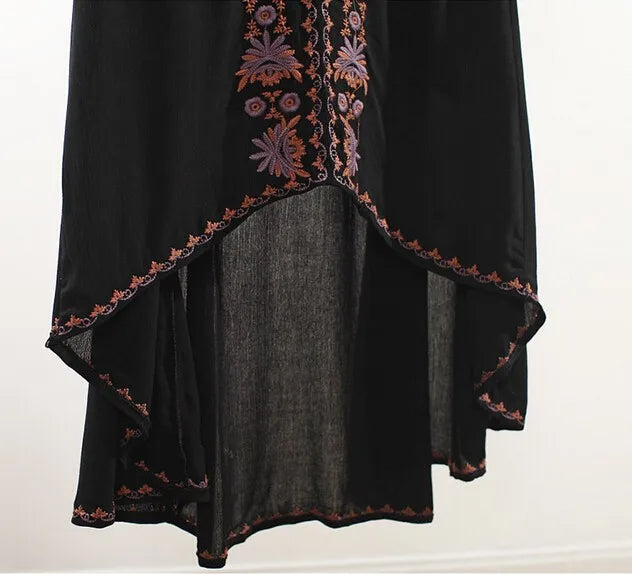 Laney's Long Sleeve Vintage Embroidered Cotton Boho Dress