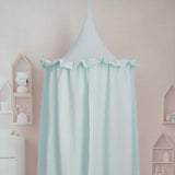 Muslin Cotton Hanging Canopy with Frills Bed Baldachin for Kids Room