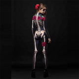 Day of the Dead Skeleton Bodycon Halloween Costume Adult Kids One Piece Rose Bodysuit