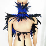 Black Rooster Feather Shrug Gothic Collar with Ribbon Ties