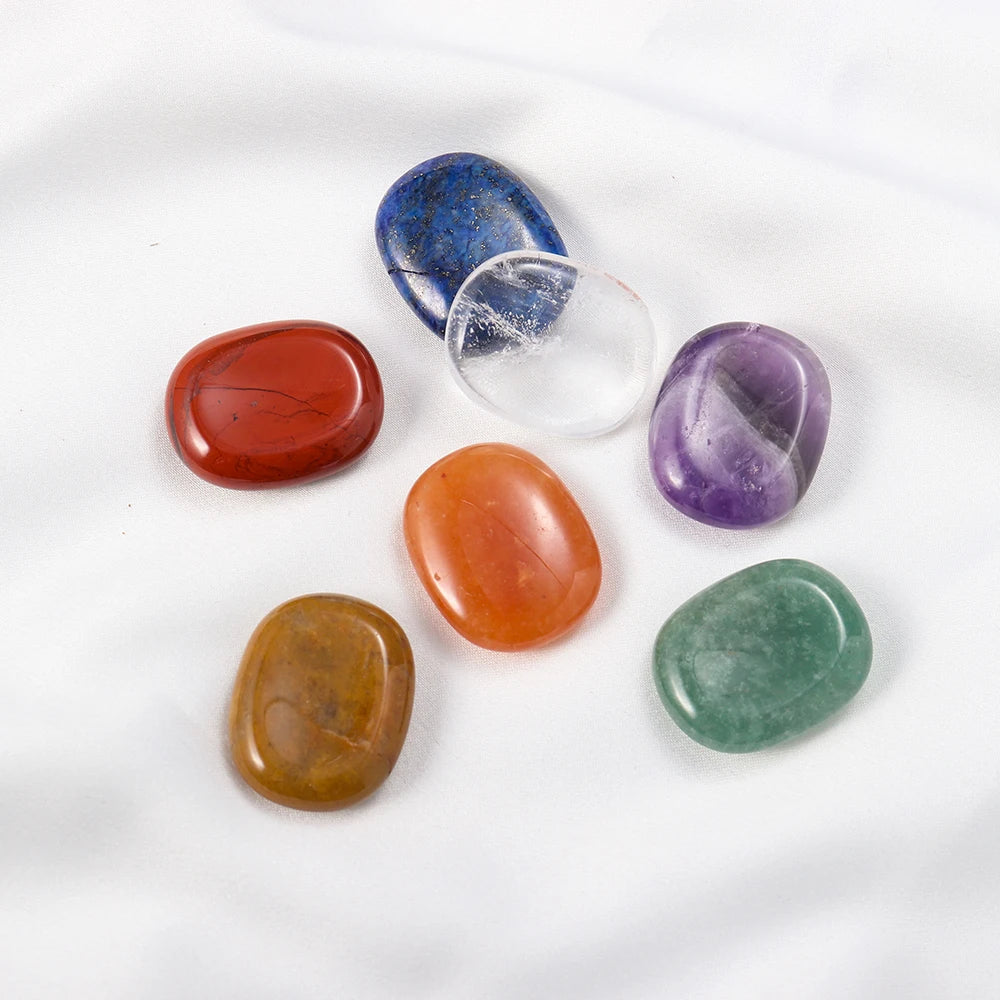 Set of Natural Oval Thumb Worry Stones Seven Chakra Crystal Set