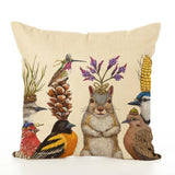 Spring Frolic Decorative Cushion Covers Squirrel Bird Bear Fox Printed Cotton Linen Pillowcase