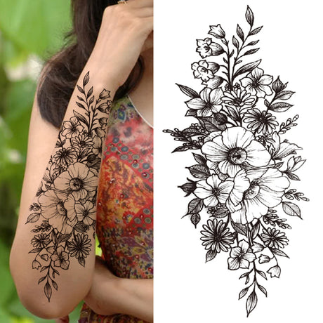 Large Peony Temporary Tattoos