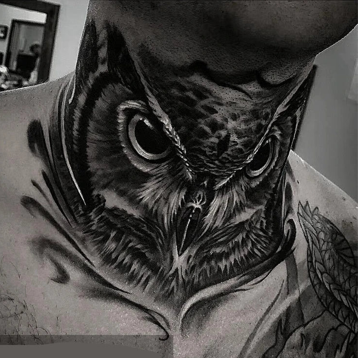 Black Owl Temporary Tattoo Hand Back Neck