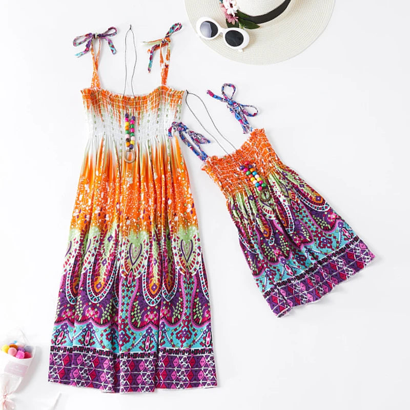 Mother and Daughter Matching Boho Beach Sundresses Summer Dresses