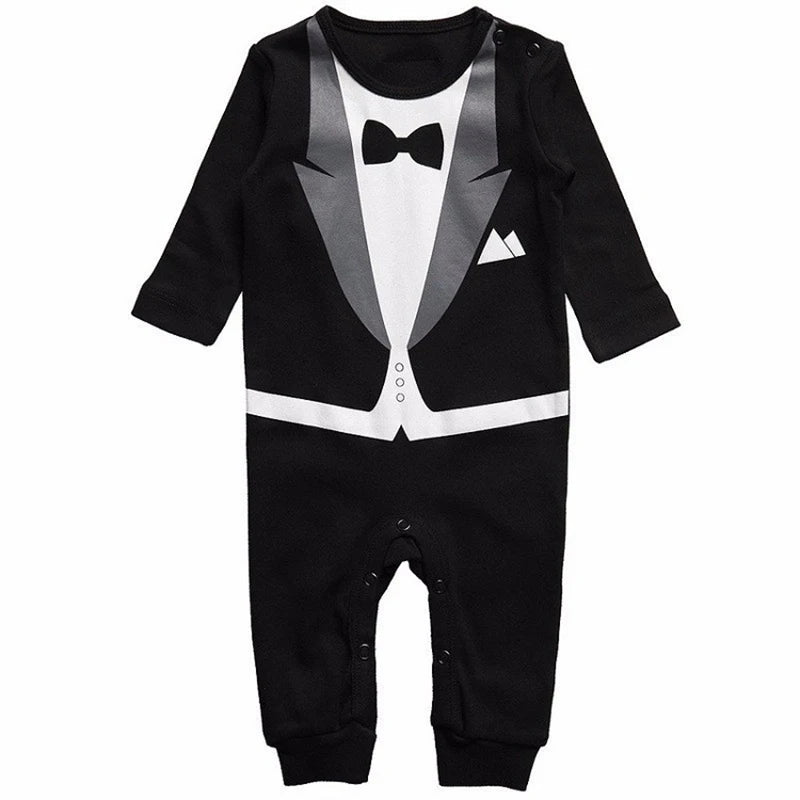 Baby Boy Gentleman Tuxedo Romper Cotton Clothes Newborn One-Piece Outfit Party Suit