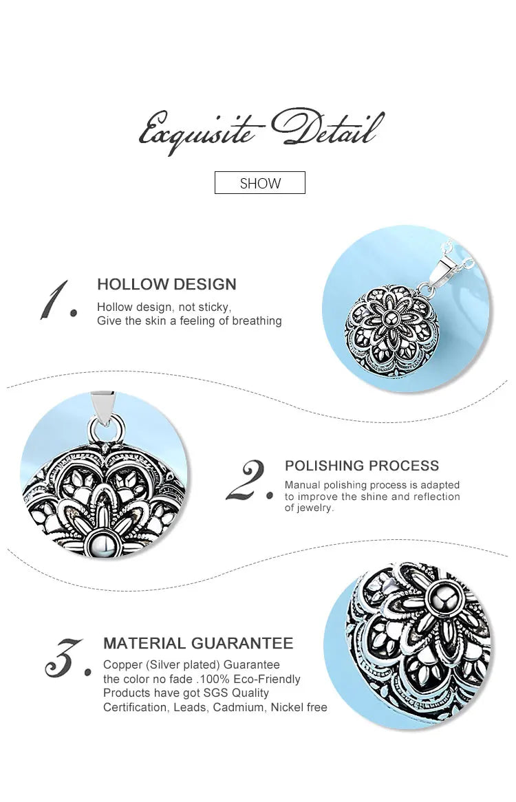 Flower Harmony Sound Chime Ball Mexican Bola Pendant Necklace