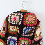 Granny Square Hand Crochet Mohair Hooded Long Cardigan