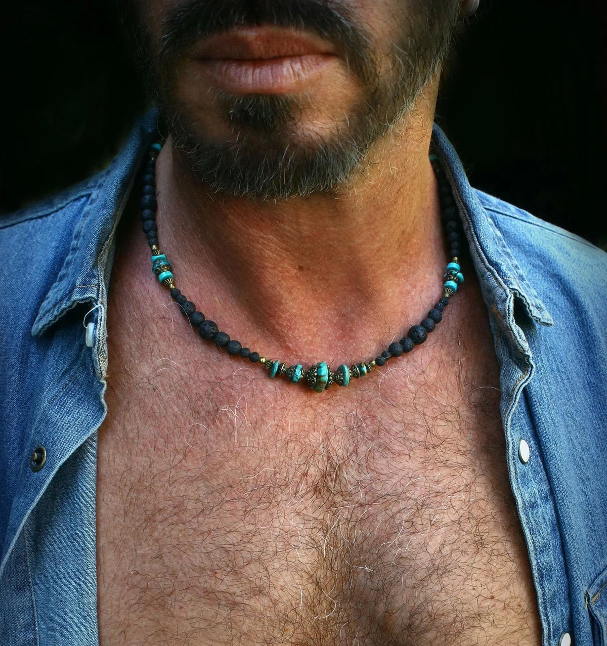 Black and Turquoise Stone Necklace