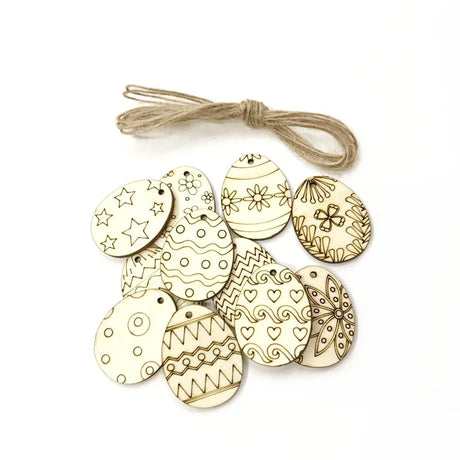 25pcs Wooden Easter Eggs Craft DIY Ornament Hanging Tags