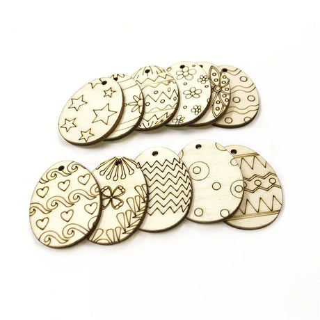 25pcs Wooden Easter Eggs Craft DIY Ornament Hanging Tags