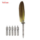 Feather Calligraphy Dip Pen Writing Set with 5 Nibs