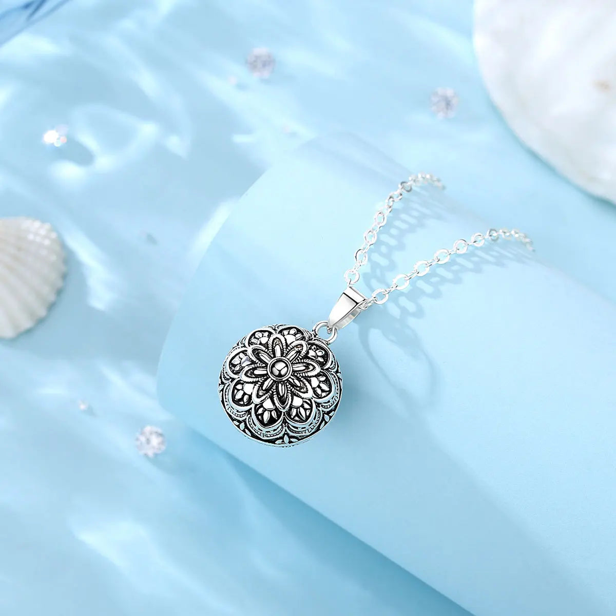 Flower Harmony Sound Chime Ball Mexican Bola Pendant Necklace