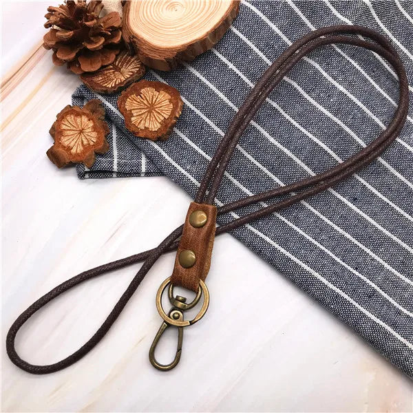 Leather Lanyard Strap Wrist Neck Keychain