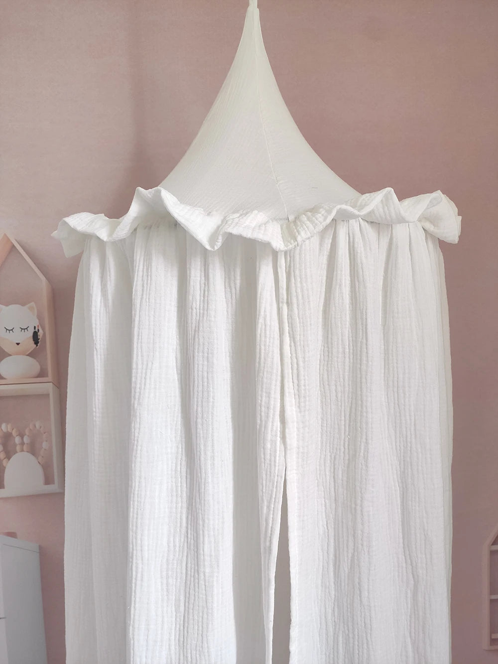 Muslin Cotton Hanging Canopy with Frills Bed Baldachin for Kids Room
