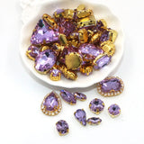 50pcs/Bag Shiny Mixed Shape Sew On Glass Rhinestone Gold Claw Crystal Buckle DIY Decoration 24 Colours