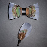 Men's Bow Tie & Pin Set Handmade Natural Feather Gift Box