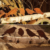 4 Pack Rusty Patina Metal Bird Silhouettes Garden Fence Decor