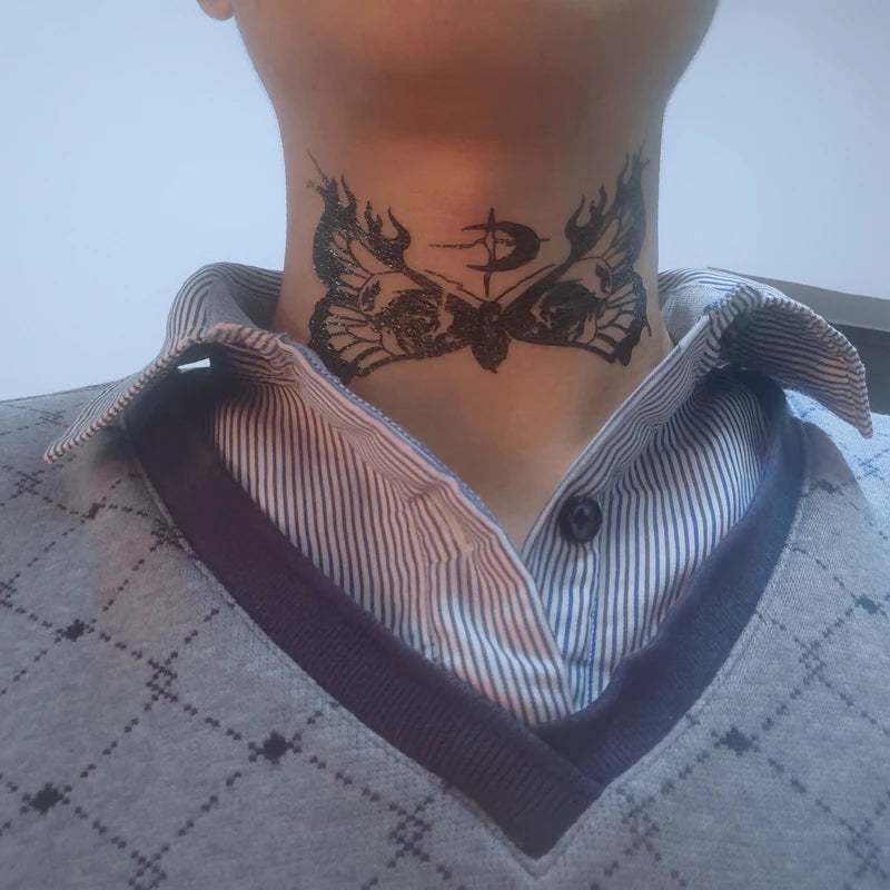 Black Owl Temporary Tattoo Hand Back Neck