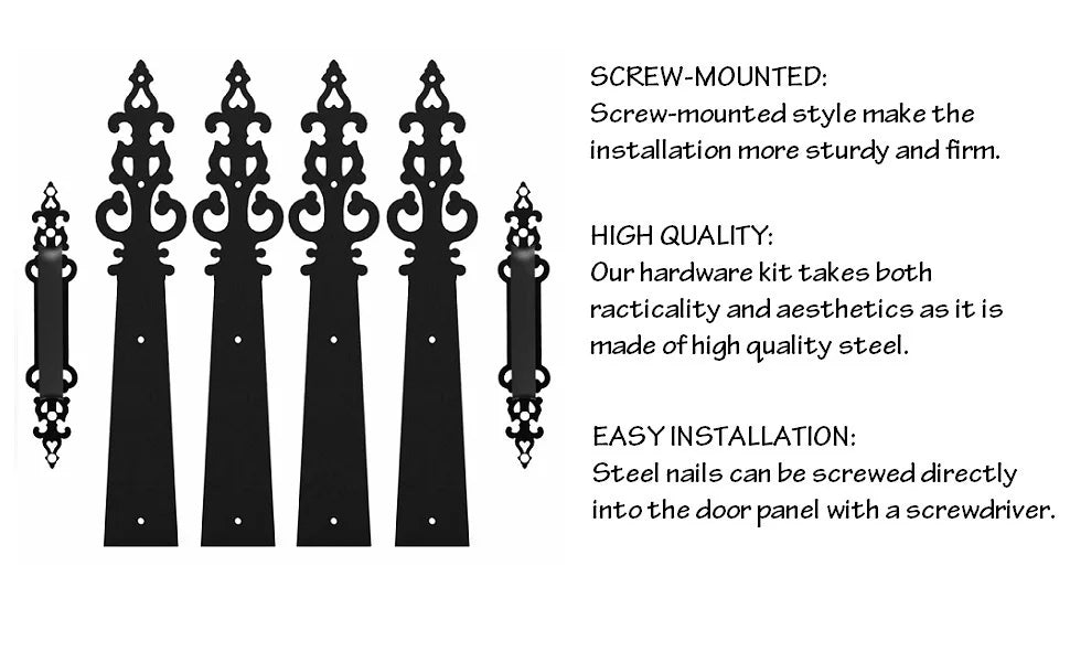 Steel Door Hardware Kit Decorative Carriage House Mounted Hinges Handles