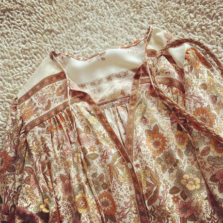 Saffy's Boho Blouse Floral Print Buttons Down Top