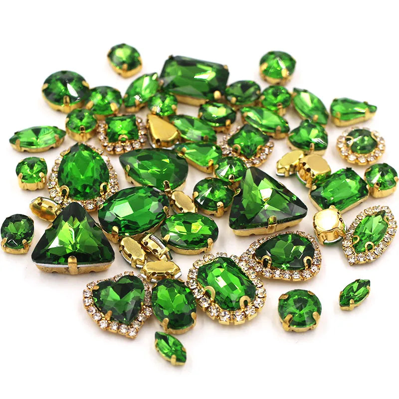 50pcs/Bag Shiny Mixed Shape Sew On Glass Rhinestone Gold Claw Crystal Buckle DIY Decoration 24 Colours