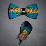 Men's Bow Tie & Pin Set Handmade Natural Feather Gift Box