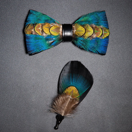 Men's Bow Tie & Pin Set Handmade Natural Feather Gift Box