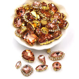 50pcs/Bag Shiny Mixed Shape Sew On Glass Rhinestone Gold Claw Crystal Buckle DIY Decoration 24 Colours