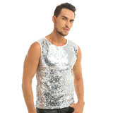 Mens Sequinned Tank Tops Festival Rave Party Clubwear