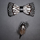 Men's Bow Tie & Pin Set Handmade Natural Feather Gift Box