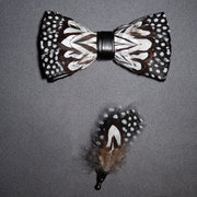 Men's Bow Tie & Pin Set Handmade Natural Feather Gift Box