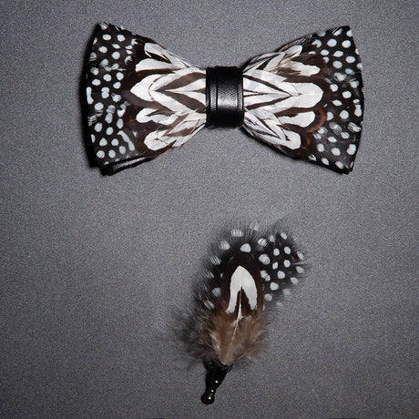 Men's Bow Tie & Pin Set Handmade Natural Feather Gift Box