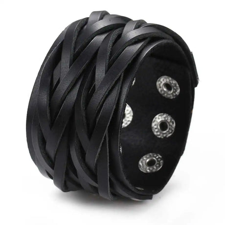 Braided Handmade Genuine Leather Bracelet Wide Wrist Cuff