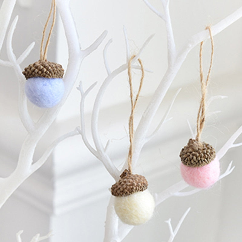 6pcs Acorn Xmas Tree Ornament Wool Felt Pine Cone
