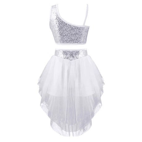 Sequins Ballet Dance Set Girls Crop Top Skirted Shorts Stage Dance Costumes
