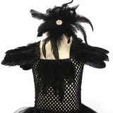 Black Swan Tulle Tutu Dress with Feather Wings and Hair Clip Halloween Costume
