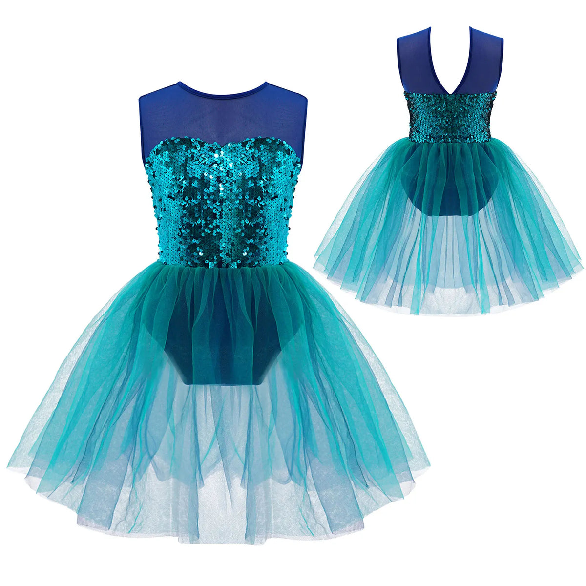 Girls Ballet Gymnastics Figure Ice Skating Sequin Leotard Tutu Dress Performance Dancewear