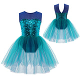 Girls Ballet Gymnastics Figure Ice Skating Sequin Leotard Tutu Dress Performance Dancewear
