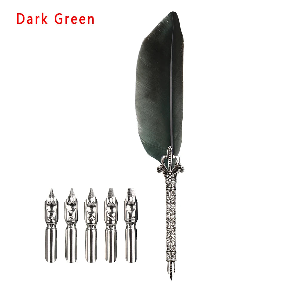 Feather Calligraphy Dip Pen Writing Set with 5 Nibs