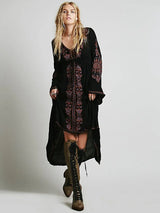 Laney's Long Sleeve Vintage Embroidered Cotton Boho Dress