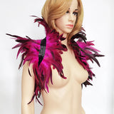 Black Rooster Feather Shrug Gothic Collar with Ribbon Ties